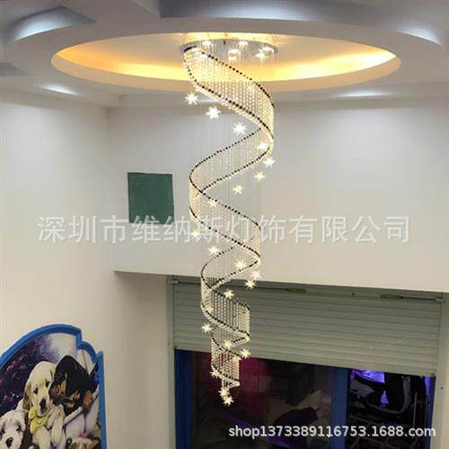 现代楼梯水晶吊灯复式螺旋吊线灯饰别墅酒店大堂工程灯具客厅灯