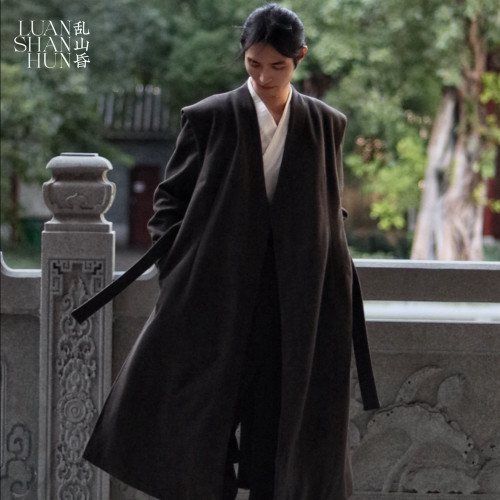 中国风人字纹羊毛毛呢大衣外套