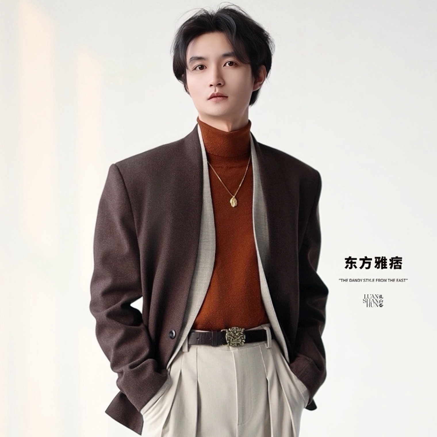 乱山昏 东方雅痞新中式原创假两件人字纹垫肩休闲西服短外套秋冬