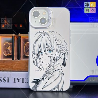 凌彩创艺动漫线稿薇尔莉特手机壳适用于苹果17promax荣耀华为vivoiqoo15小米17一加ace5红米k80至尊IMD彩银壳
