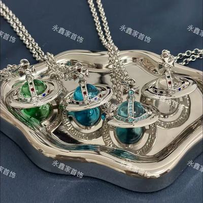 经典大号orb项链立体土星链条镶钻星球飞行冰川蓝薄荷绿锁骨链