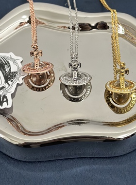 皮娜pina中号柳丁满钻立体orb土星项链高精工朋克风轻奢锁骨链