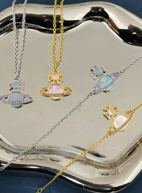 rina炫彩土星贝母项链甜美百搭