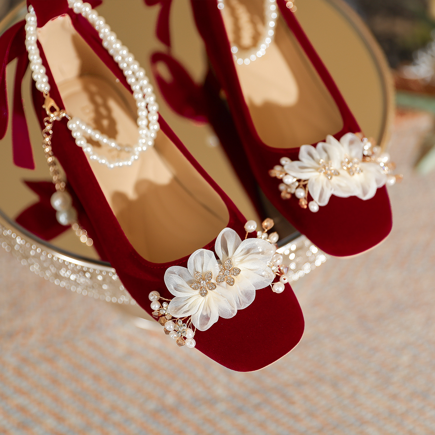 平时可穿伴娘高跟鞋花朵