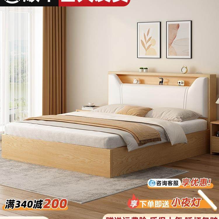 实木床简约现代1.5米双人床2024新款经济型出租房屋用1米2单人床
