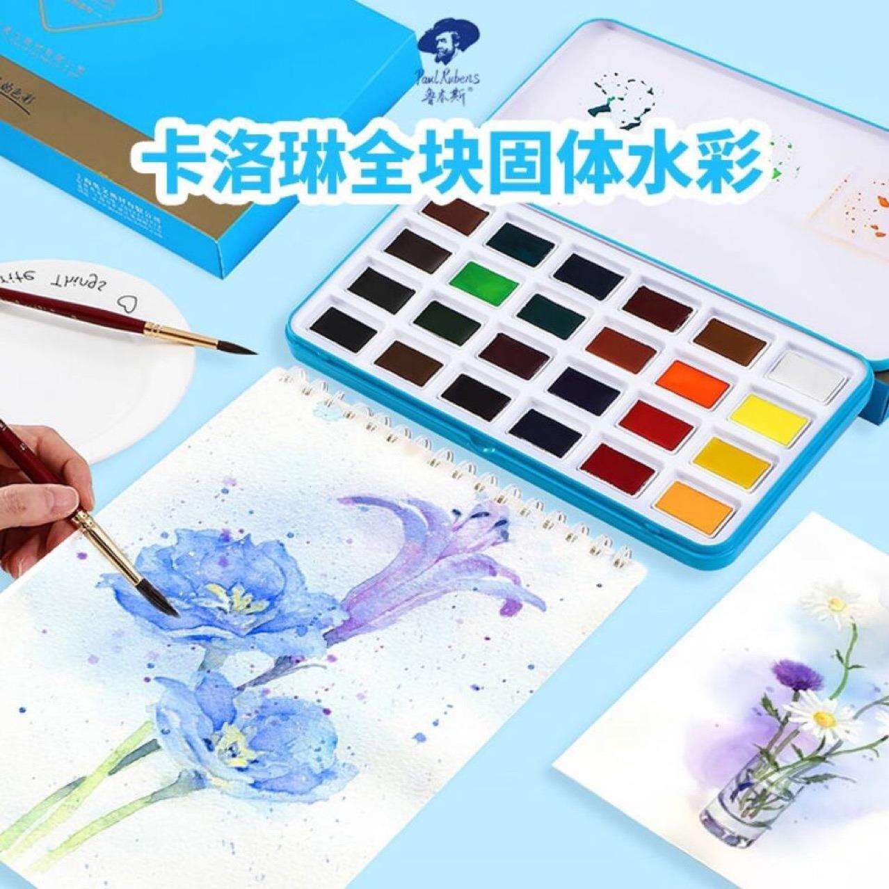 鲁本斯固体水彩颜料卡洛林学院级全块大磅入门初学者水彩颜料套装