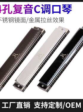 嘉德瑞24孔复音C调口琴进口磷青铜音簧不锈钢镜面儿童成人口琴