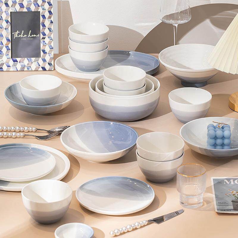 碗碟套装家用高级感釉下彩陶瓷餐具套装2024款简约风碗筷碗盘组合