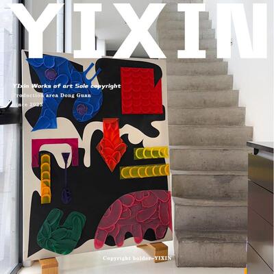 YIXIN后现代客厅油画手工肌理画大尺寸走廊装饰画抽象色块落地画