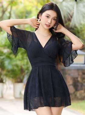 采菲251003新款连体泳裙式衣女士遮肚显瘦微胖保守大码泳衣