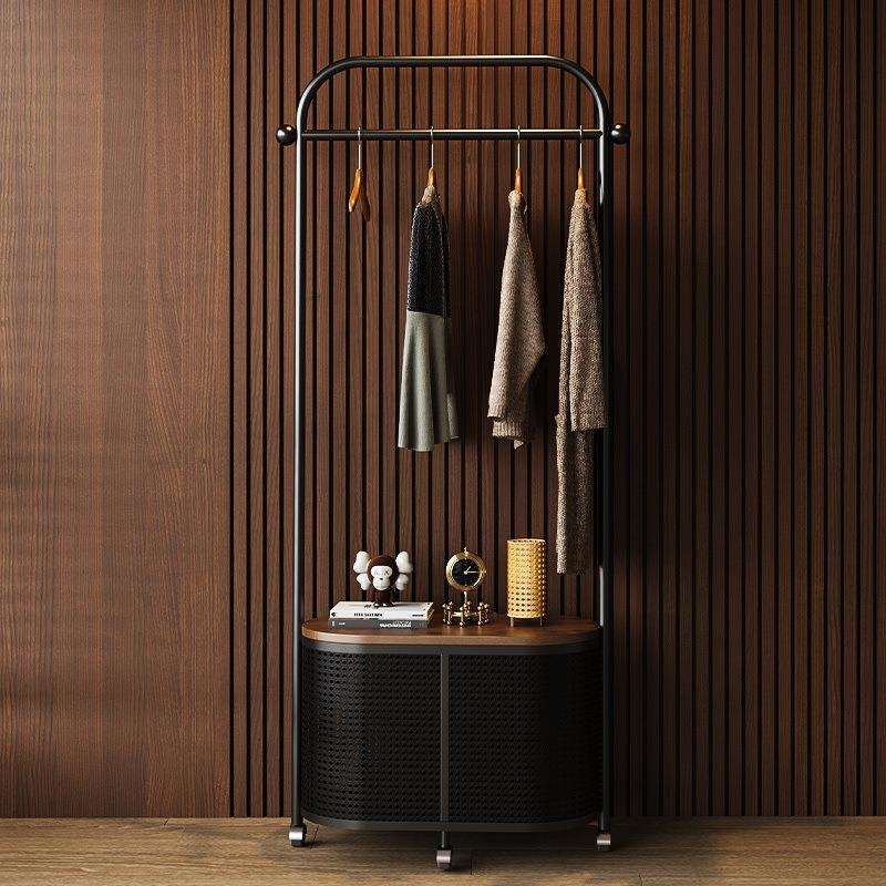 衣帽架落地卧室中古式轻奢可移动仿藤编脏衣篓复古收纳挂衣架家用