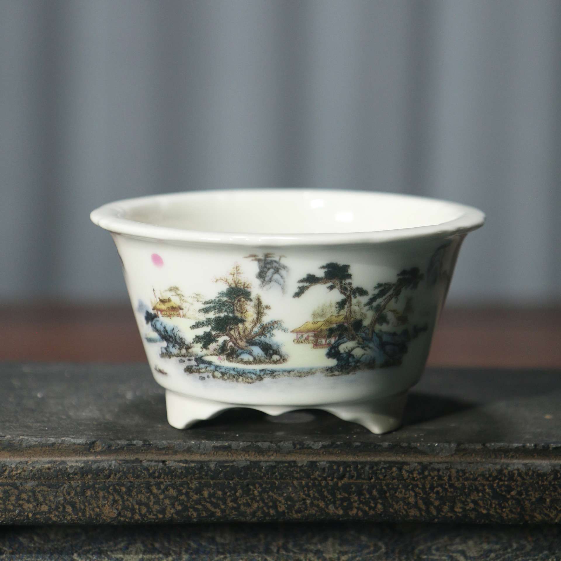紫砂花盆手绘彩绘青花瓷圆形陶瓷盆景盆宜兴瓷盆手工喜上眉梢