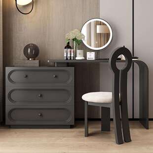 法式复古奶油风实木简约梳妆台斗柜一体卧室飘窗转角化妆桌储物柜