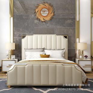 慕沐居后现代轻奢皮艺床高低箱婚床现代简约双人床1.8主卧现货床