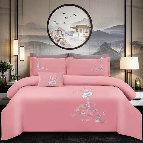 2025年新款100支长绒棉绣花四件套直销纯棉床单款床上套件