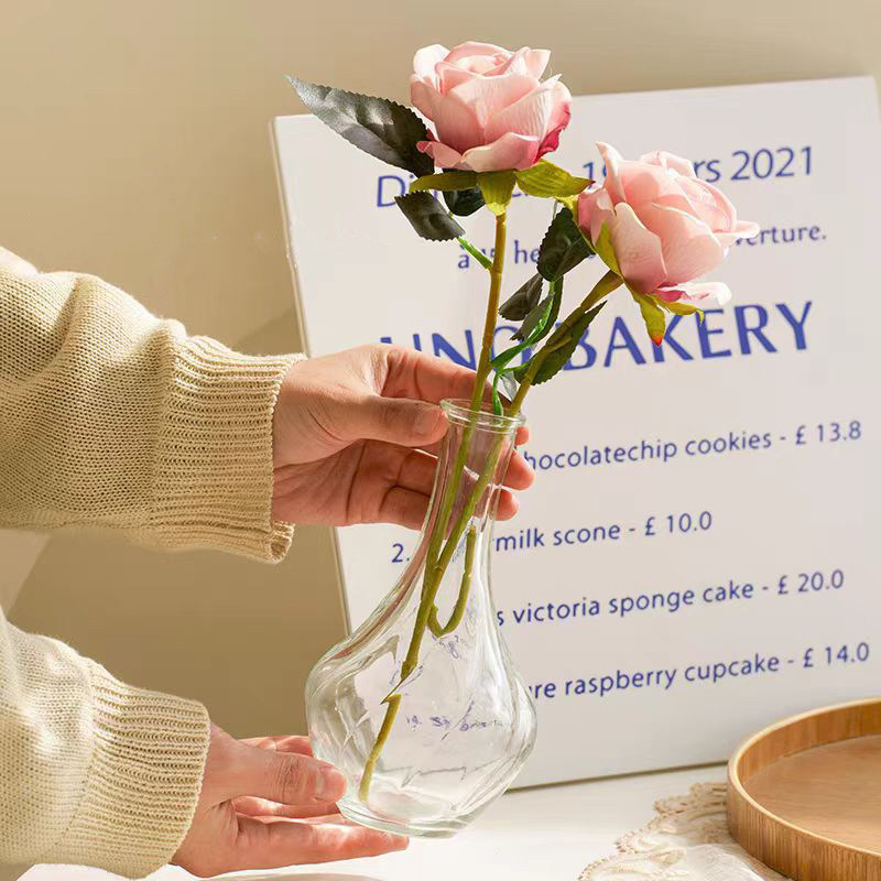 简约小口玻璃花瓶透明水养鲜花ins风客厅餐厅桌面插干花装饰摆件