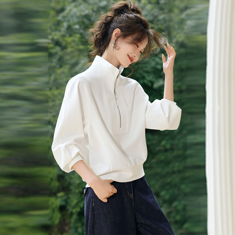 广州十三行女装高端品牌半拉链长袖卫衣女2025新款设计感上衣秋季