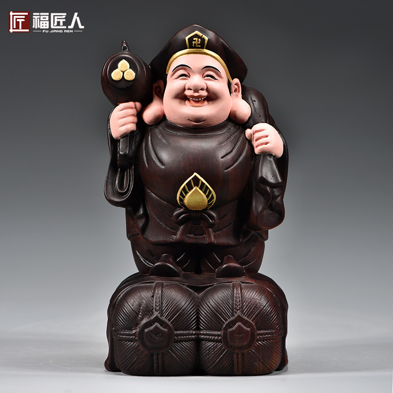 黑檀木雕大黑天财神爷佛像摆件