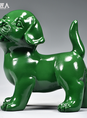 绿色木雕狗摆件十二生肖狗实木家居客厅电视柜办公装饰红木工艺品