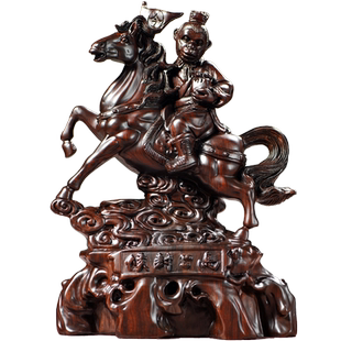 黑檀木雕马上封侯摆件家居客厅办公装饰品红木工艺品事业商务礼品