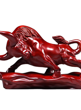 花梨木祝福客厅吉祥物红色木雕牛