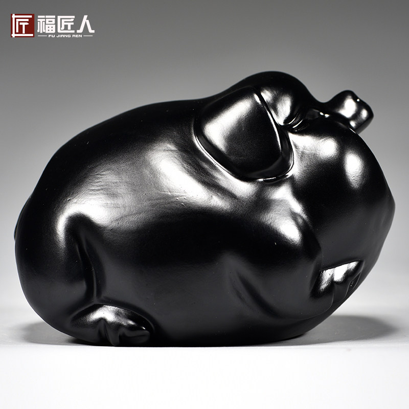 黑色木雕猪雕刻摆件一对十二生肖