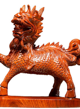 黑檀木瑞兽动物雕刻客厅麒麟摆件