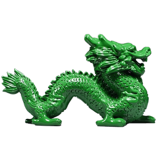 绿色木质青龙摆件木制十二生肖木头飞龙客厅缺角补角装饰工艺品