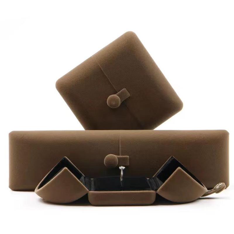 高档绒布双开首饰盒婚庆戒指盒项链吊坠手镯耳环饰品包装盒子爆款