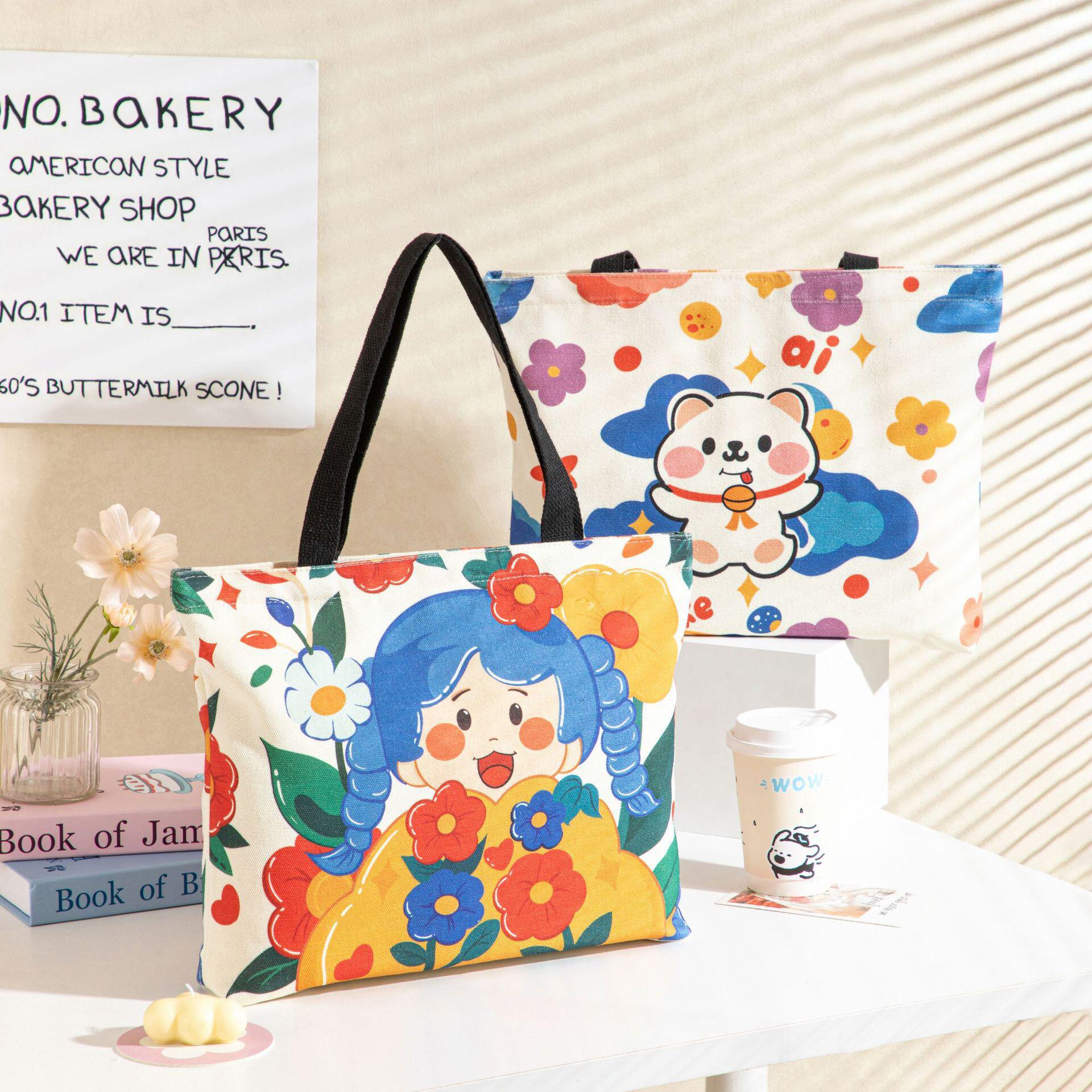 现货卡通帆布手提袋幼儿园简约大学生单肩托特包帆布袋可印刷爆款