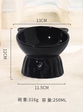 陶瓷可爱猫碗黑色喝水高脚猫咪碗猫食盆狗碗宠物用品猫粮碗防爆款