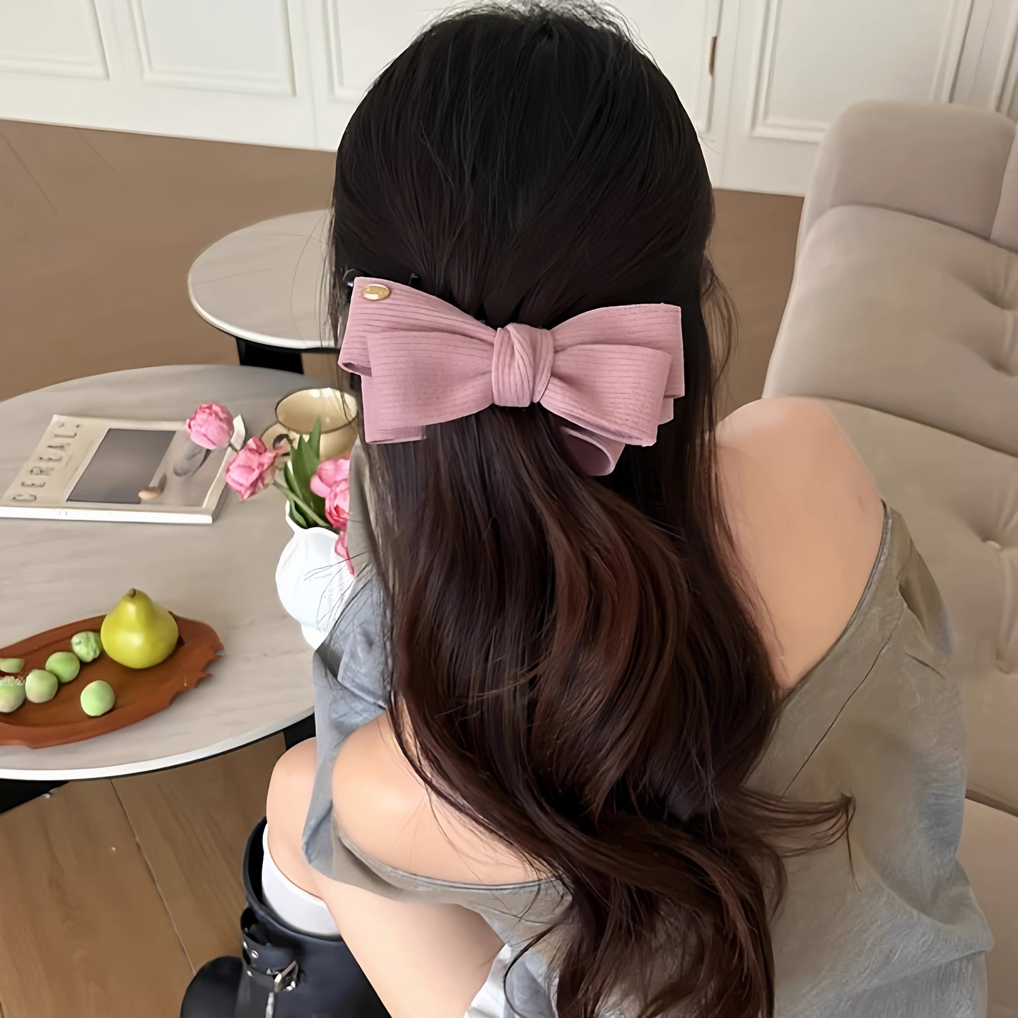 绒面金标双面大号蝴蝶结复古香蕉夹女2025新款高马尾神器发夹头饰