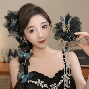 高级感幻蝶流苏发夹女网红2024新款 超仙气质抓夹后脑勺盘发鲨鱼夹