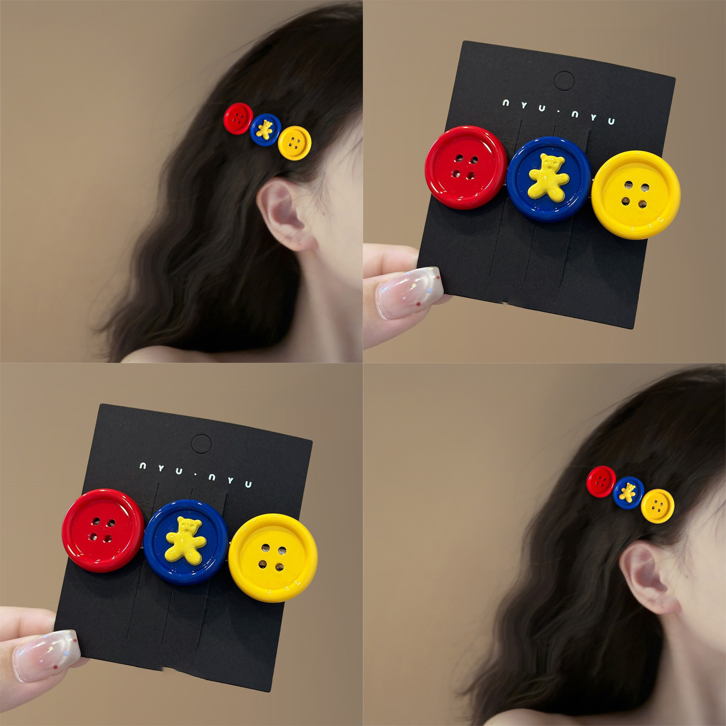 可爱撞色纽扣发夹女2025新款高级感少女心发卡侧边碎发刘海夹头饰