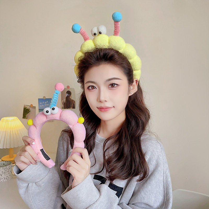可爱大眼仔毛绒发箍女2024新款洗脸头箍搞怪扭扭棒发卡拍照的发饰