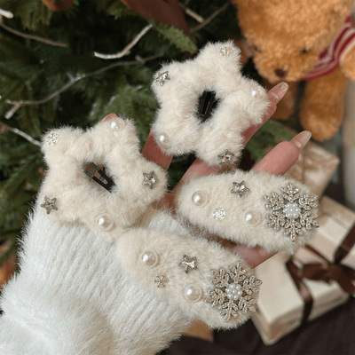 秋冬毛绒雪花星星发夹