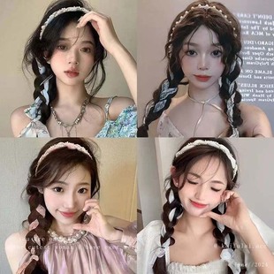 超仙碎花珍珠绑发飘带女2024夏季 甜美丝巾发箍一体系压头发饰 新款