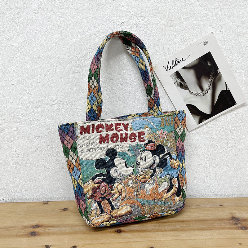 日韩新款刺绣女包时尚个性潮包手提包手机包饭盒包晨练买菜购物袋