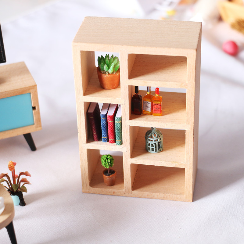 dollhouse 娃娃屋 仿真微缩 简欧实木置物柜架书架柜子 家具模型