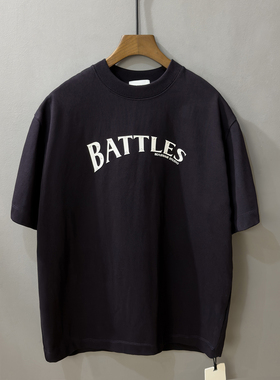 380g美式BATTLES字母粘贴重磅纯棉宽松短袖T恤高街落肩圆领半袖潮