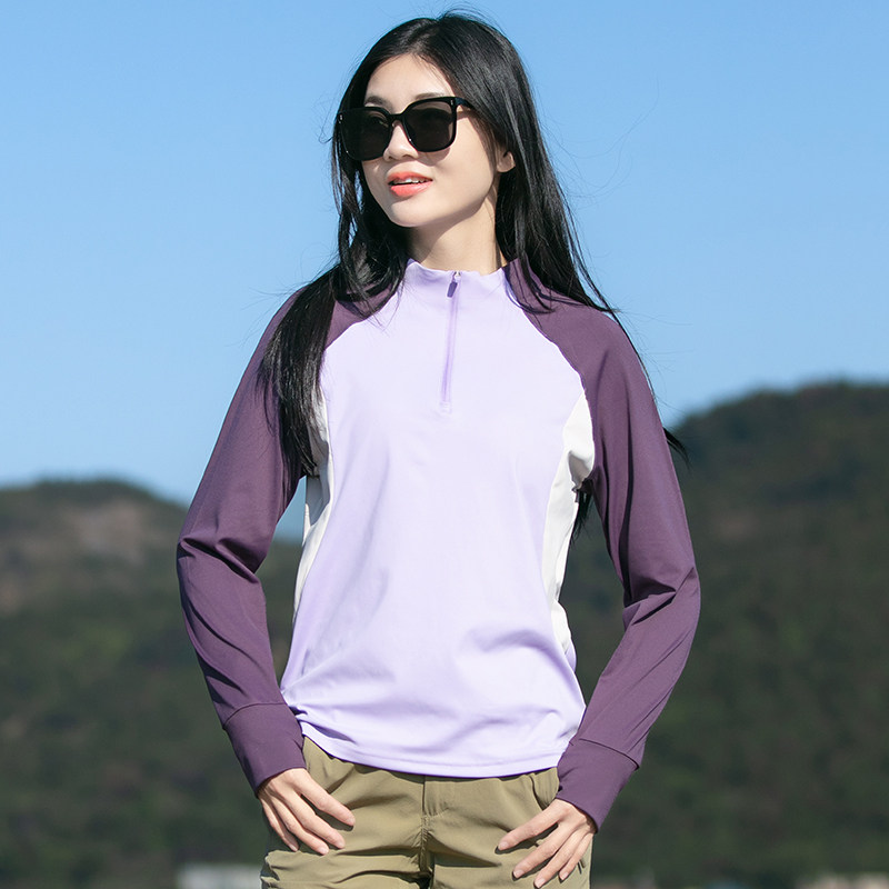 春秋速干t恤女户外立领长袖弹力透气快干衣防晒套指运动徒步上衣,户外/登山/野营/旅行用品,速干T恤,淘宝优惠券,粉丝福利购,淘宝优惠卷