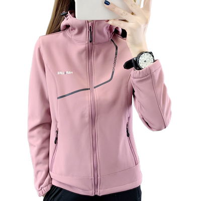 户外运动加绒保暖连帽抓绒软壳衣