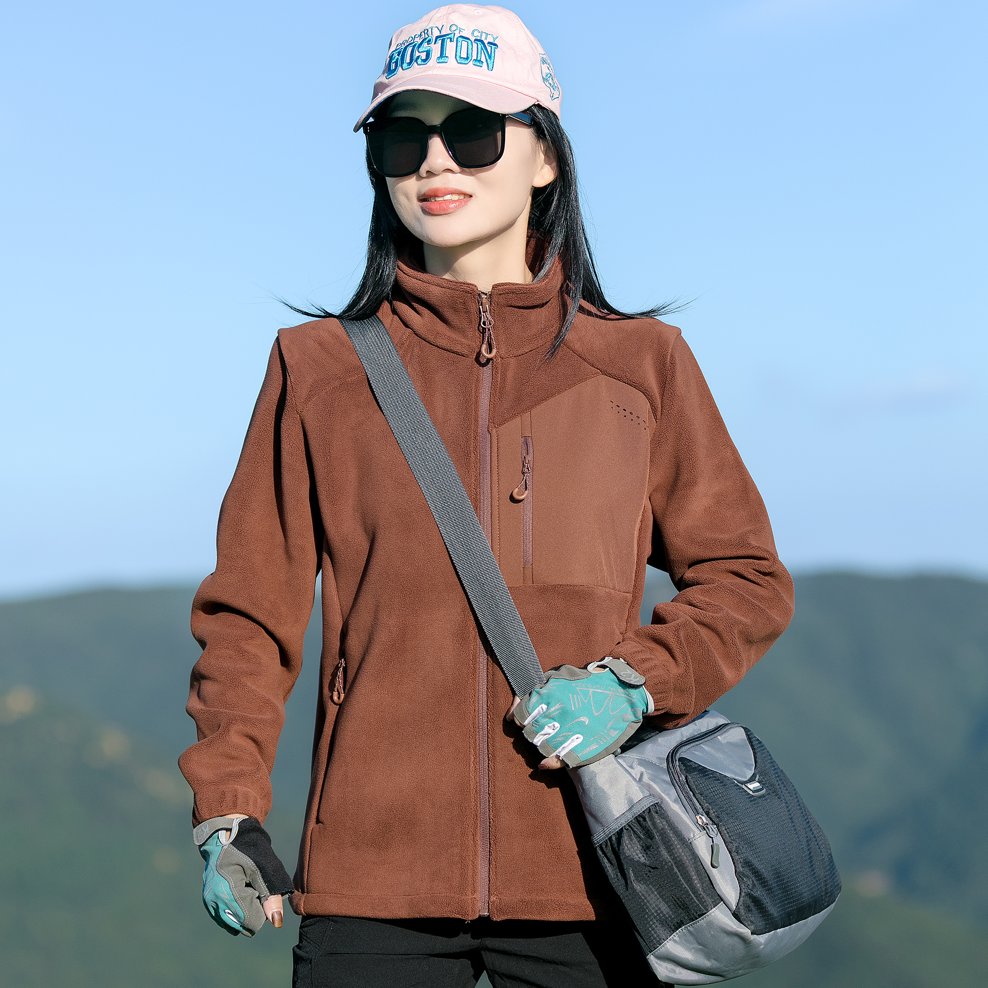 秋冬抓绒衣宽松女立领420g奥粒绒高个子户外运动开衫保暖拼接外套