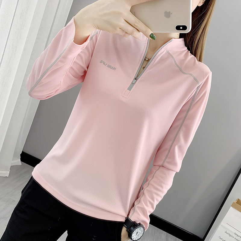 户外长袖速干t恤女立领跑步运动上衣登山徒步健身弹力透气快干衣