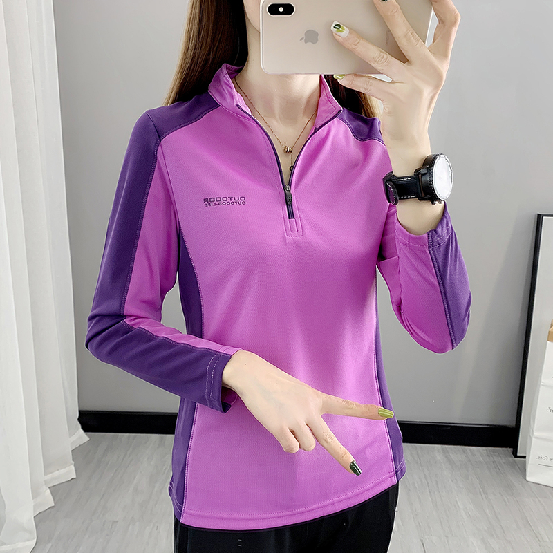 艾踄者春秋薄款立领速干t恤女