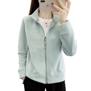 LOGO定制户外抓绒衣加绒上衣外套女开衫加厚保暖立领双摇粒绒卫衣