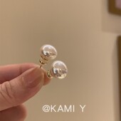 KAMI Y施家馒头小灯泡珍珠耳钉925银针气质百搭个性 ins高级感耳饰