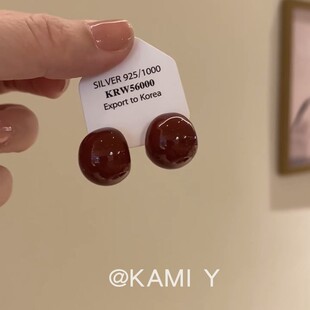 KAMI Y气质红色滴油豆豆耳钉女春夏简约小众设计百搭复古港风耳饰