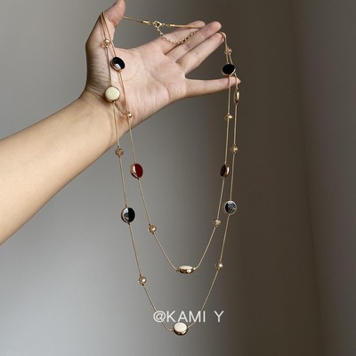 中古时尚金色圆牌串珠项链