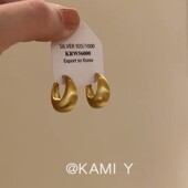 KAMI 简约百搭耳饰 个性 Y小众设计哑金拉丝工艺耳环女法式 复古时尚